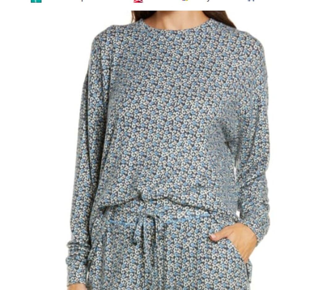 NEW Bp. Comfy Top In Blue Palace Peony Floral CASUAL LONG sleeve high low medium